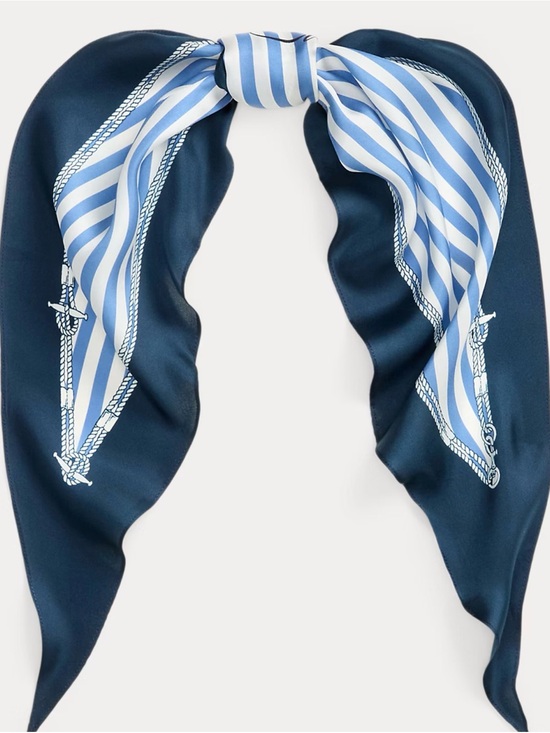Ralph Lauren Accessories - Ralph Lauren Navy and Light Blue Striped Silk Scarf